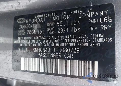 2015 Hyundai Genesis 3.8 z USA, uszkodzony, nr VIN KMHGN4JE1FU080729